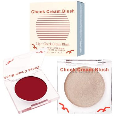 2Pcs Rouge & Highlighter Cream für Gesicht, Multi-use Rot Blush Makeup Palette, Schimmer Highlighter Blusher, Cremige Hochpigmentiert Formel, Vegan, Langlebig Wasserdicht, Geschenke für Frauen-D
