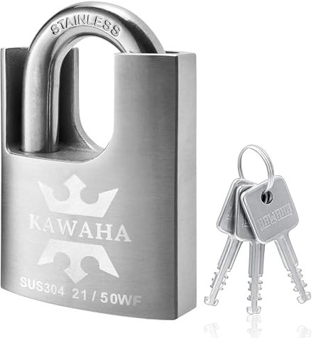 KAWAHA 21/50KD-3SK Cadenas haute sécurité en acier inoxydable avec clé pour intérieur et extérieur (très résistant, anti-rouille) (50 mm), clés différentes – 3 clés en acier inoxydable
