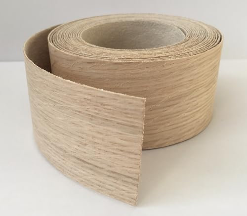Vale Veneers 50mm Real Oak Wood Veneer - 5 metre Roll of Pre Glued Iron on Edging Tape/Banding/Cabinet/Shelving/Furniture