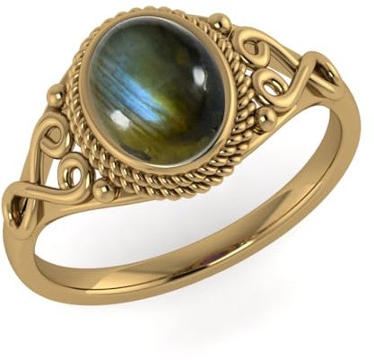Vml Jewellers Labradorite Created Gems Oval Gold Polish Ringe – Vergoldete graue Labradorit Gems Ringe – Jents Jewelry Bar Setting Geschenk für den Ostersonntag Nugget Ring