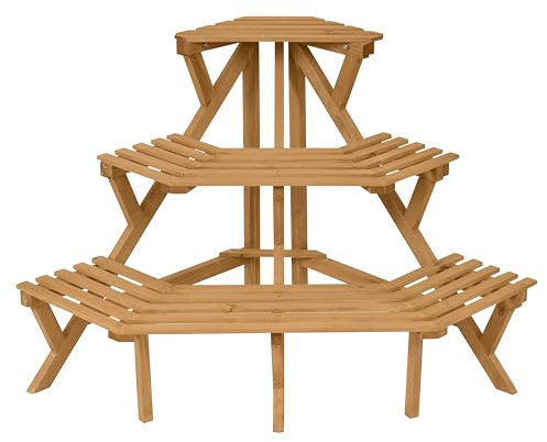SPOTRAVEL 3-Tier Plant Stand, High Low Ladder Flower Shelf Flower Pot Rack, Indoor Outdoor Corner Shelf Flower Display Organizer for Garden Lawn Patio Office, 97x67x61cm
