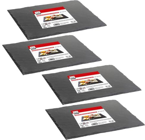 Maury's set di 4 vassoi Realizzati in Ardesia AntraciteIdeali per Antipasti, Dessert o Aperitivi : Il Must Have per ogni Occasione! (RETTANGOLARE- 30X20 CM)