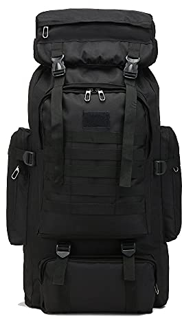 Qiantull Wanderrucksack 80L Groß Kapazität Trekkingrucksack Outdoor Universal Rucksack Camping Sport Reise Daypack Reiserucksack für Herren Damen Schwarz 80L