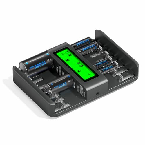 CITYORK 16 Bay Smart LCD Universal Battery Charger for Rechargeable Batteries Ni-MH AA AAA C D Batteries with Micro USB Plug Charger Port