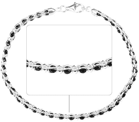 QUADRI – Elegantes Armband aus 925er Silber mit schwarzen Zirkonen für Damen und Herren – Breite 2.6 mm – Länge 18 + Verlängerung 2.5 Cm – Zertifiziertes Made in Italy