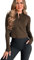 Fisoew Damen T-Shirt Gym Langarm Crop Top Sportshirt Oberteil mit Halber Reißverschluss Schmale Yoga Sport Shirts mit Daumenlöchern