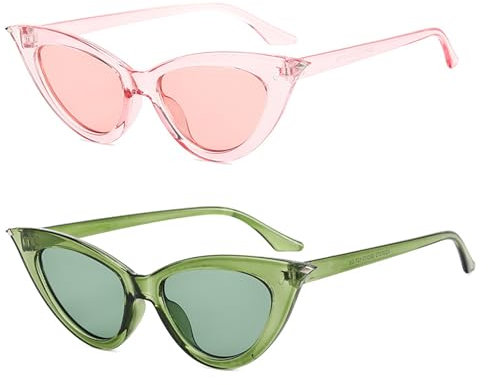 Comforso Retro Cat Eye Sunglasses - Vintage Trendy Sunglasses for Women & Men - Novelty Eyewear with UV Protection (Green, Pink)