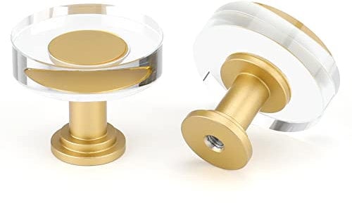 LONTAN 5 Pack Gold Knobs Glass Dresser Knobs Crystal Cabinet Knobs Brushed Brass Glass Drawer Knobs Gold Crystal Knobs Cabinet Door Knobs Clear Cabinet Hardware for Closet Bathroom