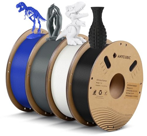 ANYCUBIC PLA Filament 1.75mm, 4KG 3D Drucker Filament PLA Maßgenauigkeit +/- 0,02 mm, Vakuumverpackung, Intelligente Identifikation, Schwarz&Weiß&Grau&Blau(4PCS)
