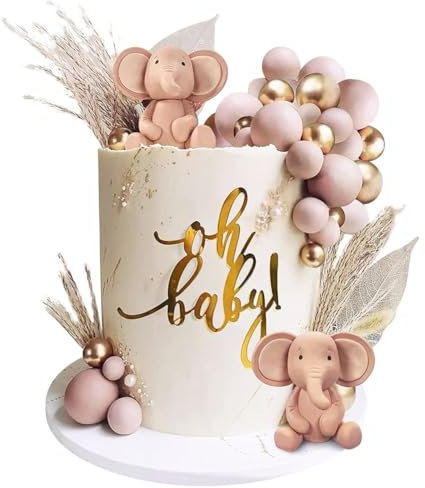 Elefanten Cake Topper 35 pcs Kuchendekoration Elefanten Cupcake Topper 3D-Elefanten Rosa Kuchen Deko Mädchen Kuchen Decorations für Babyparty Geburtstag Party Zubehör