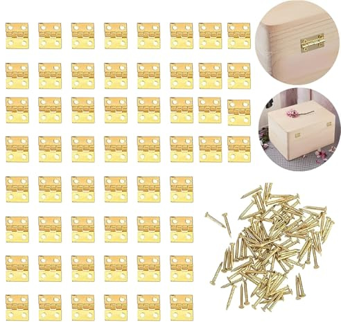 SULIUDAJI 50 Pieces Mini Micro Hinges Brass Hinge with 200 Screws for Cabinet Wooden Box DIY Jewelry Box Classic Antique Traditional