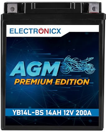 Electronicx AGM-Motorradbatterie 12V 14Ah 200A – Wartungsfrei, Hohe Startleistung, Langlebig – Ersetzt YB14L-A2, YB14L-B2, YTX14AHL-BS – Ideal für Motorräder, Quads & Roller