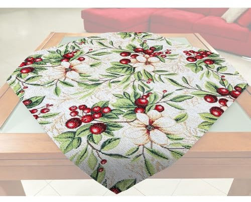 Gobeline Weihnachts-Tischläufer – Mitteldecke für Weihnachten – Made in Italy (Beeren, 90 x 90 cm)