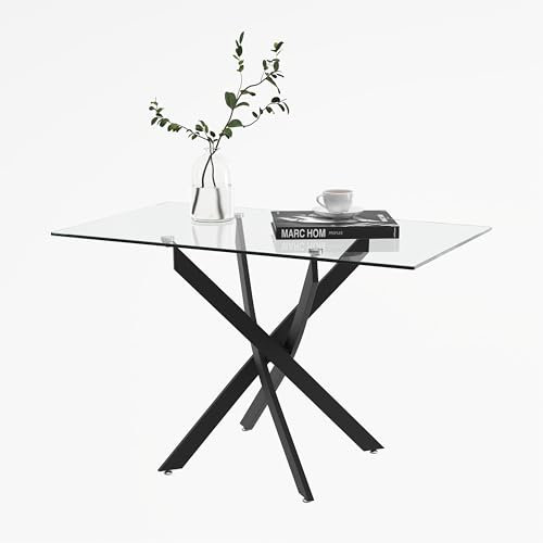 IMHKAM Esstisch 110x70cm Moderner Glas Küchentisch Glastisch Tisch Esszimmer mit Metallbeinen für Wohnzimmer Küche Schwarz