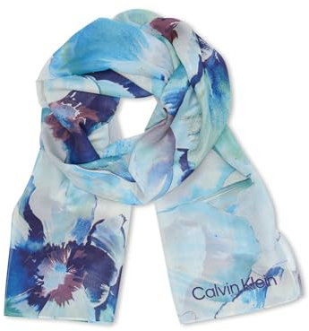 Calvin Klein Damen Floral Chiffon Lightweight Wrap Scarf Modischer Schal, Ätherisches Blau, Einheitsgröße