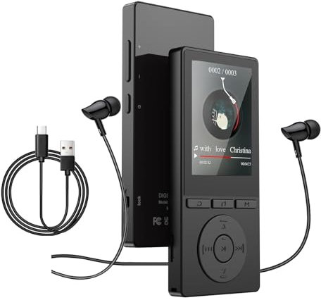 64GB MP3 Player Bluetooth 5.3, MP3 Player mit Lautsprecher, Musikwiedergabe, Sprachrekorder, FM-Radio, E-Book, HiFi-Sound, Kopfhörer, MP3-Player Ideal für Sport, Support 128GB TF Card