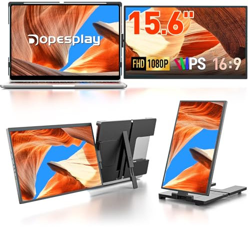 Dopesplay 2025 Nuovo - 15.6 Monitor Portatile, FHD 1080P IPS Monitor per Laptop, Plug & Play, Estensione a Doppio Schermo Amovibile venire con USB-C/USB-A/HDMI, Compatibile con Mac/Windows/Chrome