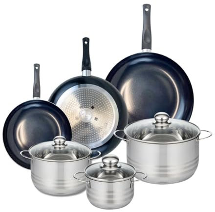 ELO 9752050 Batterie de cuisine 6 pièces, Ensemble de 3 Poêles de cuisson 24, 28 et 32 cm et 3 faitouts 16, 20 et 24 cm Elo Prima Brillant, inox, induction