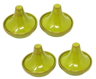 Verano Spanish Ceramics Selena Glaze Hand Dipped Serving Small Mini Tagine Dipping Tapas Dish Snack Food Bowl - Set of 4-10cm x 8cm in Lime Green