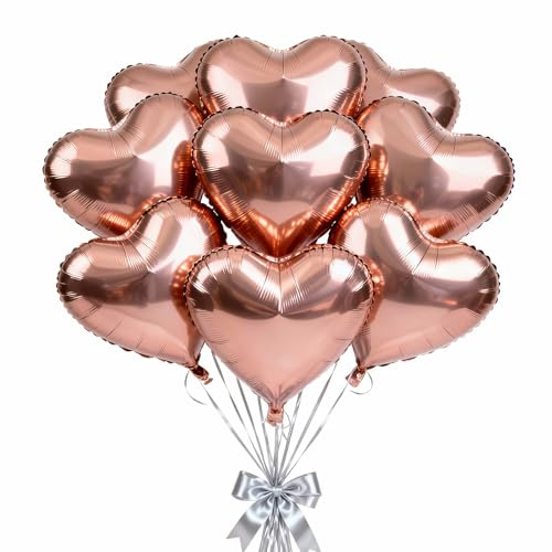 Geettcaifu 12 palloncini a forma di cuore in lamina d'oro rosa, 45,7 cm, in Mylar, per matrimoni, feste di compleanno, San Valentino, feste di fidanzamento, anniversari, feste per baby shower