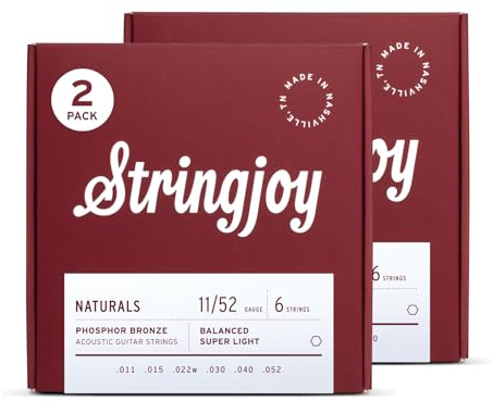 Stringjoy Balanced Super Light Gauge Naturals Phosphor Bronze Acoustic Guitar Strings 11-52, NB1152, Long-Lasting Clear & Shimmering Tone, 6 String Set, 2-Pack