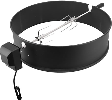 Fdit Drehspießring-Set aus Edelstahl, 2 Bis 3 U/min, Schwarzes -Drehspieß-Set für 22-Zoll-Holzkohle-Kugelgrill, Grillen Im Freien, Campingausflüge (EU -Stecker 220 V)