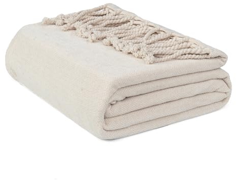 EHC Chenille Throw Blanket, Machine Washable Throws for Sofas Bed Sofa Settee Couch Reversible Bed Cover Over Bedspread, Single, 50 x 60, Beige