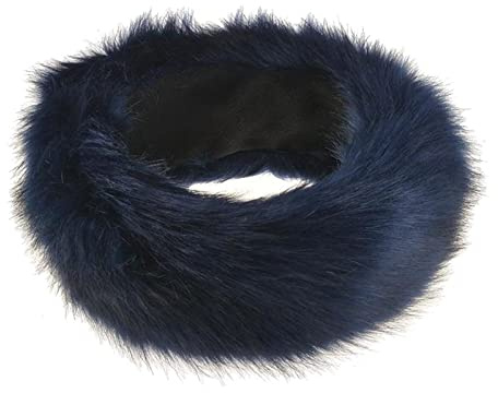 Ladies Russian Faux Fake Fur Hat Headband Winter Plush Earmuff Warmer Navy