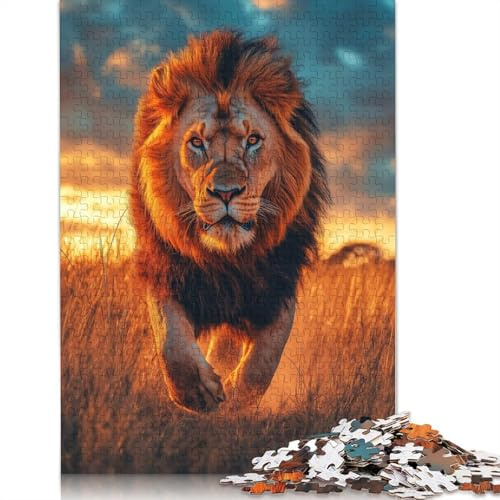 Puzzle 500 Teile für Erwachsene: majestätischer Löwe, der in Afrika bei Sonnenuntergang läuft, Tier-Foto-Puzzle für Erwachsene, Jugendliche, Männer und Frauen, Geschenk, 500 Teile (52 x 38 cm)