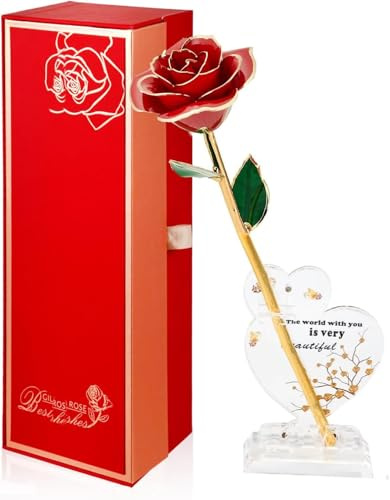 Strenge Echte Rose mit 24 Karat Gold getaucht, langer Stiel, 24 Karat Foreve konservierte Goldrose, goldene Rose, Geschenk für sie/Freundin/Frauen/Ehefrau/Mutter zum Valentinstag, Geburtstag