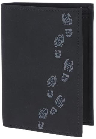 Oxmox Geldbörse Herren/Portemonnaie Damen | Wallet mit RFID Schutz | New Cryptan (Vegan) | 8 Kreditkartenfächer | Kombibörse Hochformat | schwarz | Footsteps Print Grey