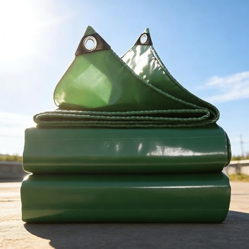 Tarpaulin Waterproof 300 x 400 cm Pvc, UV Protection, Waterproof, Heavy Duty Tarp Ground Sheet Mesh Reinforced Edges, with Eyelets for Garden Lawn Plants Chicken, Green
