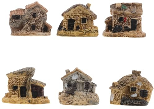 CIYODO 8 Stück Miniaturhaus aus Langlebigem Kunstharz Kleiner Feengarten Dekoration für Mikrolandschaften Vintage Gartenhäuser Kompakte Terrarien Ornamente für Innen und Außen