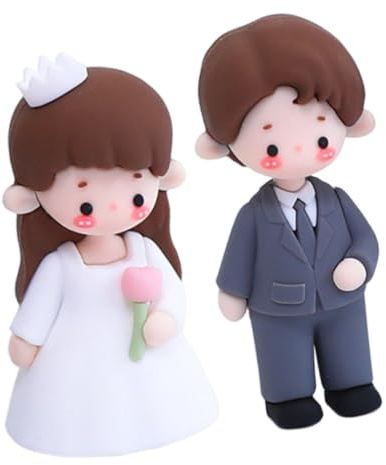 UPKOCH 2pcs Bride and Groom Wedding Cake Toppers, 3d Soft Pvc Figurines, Wedding Anniversary Party Decor, Birthday Cake Decoration for Tables