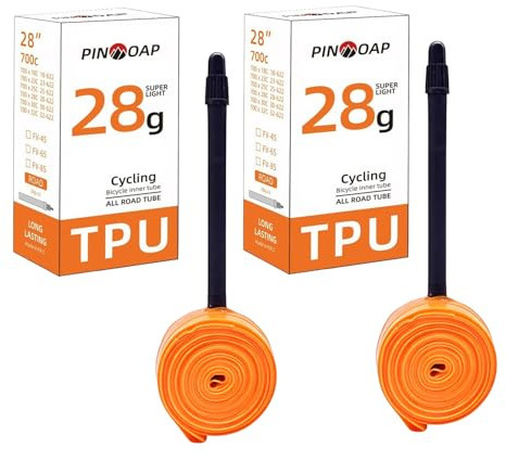 Nimblyne 2 stycken TPU slang racercykel: 45 mm vanlig cykelslang med Presta-ventil, 28 g ultralätt TPU cykelslang kompatibel med 700 x 18–28 C för racercykel/gravel bike
