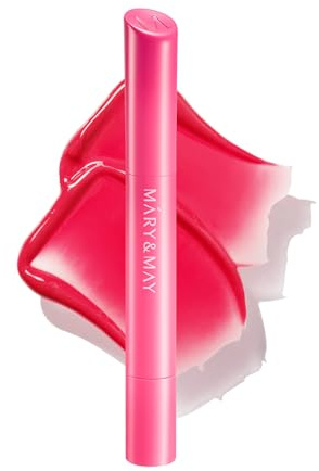 Mary&May Blooming Glow Lip 02 Ruby Blossom 1.7g - Vegan High Gloss Lipstick with Ceramide & Hyaluronic Acid - Intense Hydrating Lip Glow - Vibrant Ruby Red Tint - Nourishing Plant-Based Formula