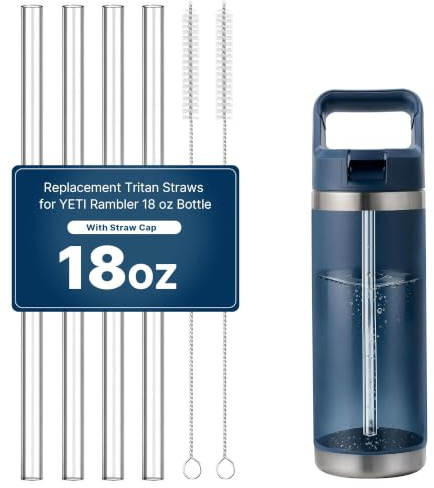 Bluwing Replacement Straws for YETI Rambler 18 oz Water Bottle, 4 Pack