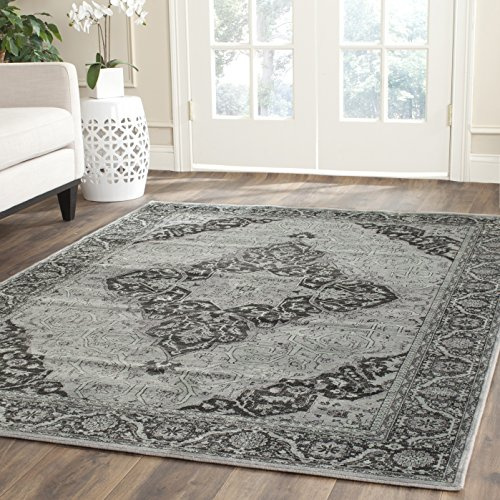 SAFAVIEH Vintage Collection Area Rug - 6'7 x 9'2, Light Blue & Multi, Oriental Traditional Distressed Viscose Design, Ideal for High Traffic Areas in Living Room, Bedroom (VTG159-110)