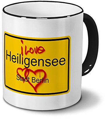 digital print Städtetasse Heiligensee - Stadt Berlin - Design Ortsschild Graffiti - Stadt-Tasse, City-Mug, Becher Schwarz