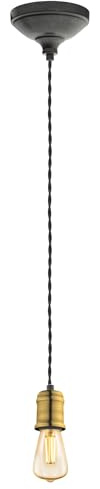 Eglo Pendant Light Yorth, 1-Light Cord Pendant Hanging Lamp Vintage | Industrial, Steel Hanging Lamp in Black and Gold, Black Cable, Dining table lamp, Hanging Living Room Lamp with E27 Socket