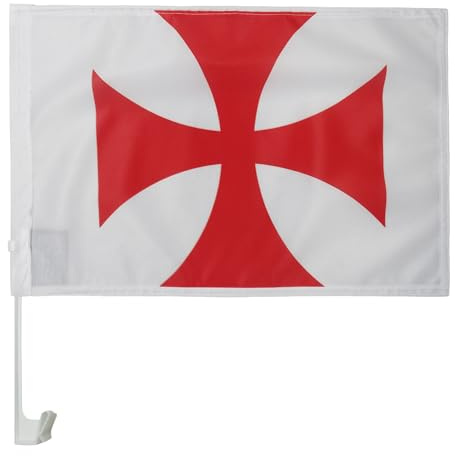AZ FLAG Autofahne Templerorden 45x30 cm Mesh-Polyester Saugnapf | Für außen Tempelherren Autoflagge genähte wetterfeste Ausführung mit Kunststoffstab