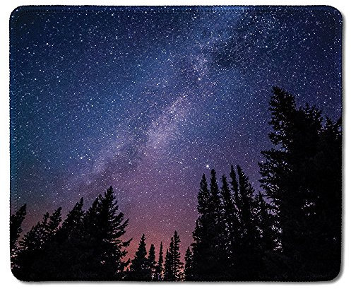 dealzEpic - Art Mousepad – Gummi-Mauspad bedruckt mit lilafarbenem Nachthimmel mit der Milchstraße und Sternen – genähte Kanten – 24,1 x 20,1 cm