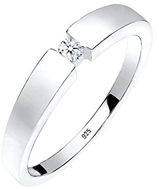Elli PREMIUM Ring Damen Klassisch Bandring mit Diamant (0.06 ct.) in 925 Sterling Silber