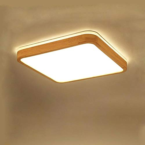 Wandun LED Deckenlampe Modern Aus Holz Rechteckig LED Deckenleuchte Badleuchte Decke Licht Flurleuchte Deckenbeleuchtung Holz Schlafzimmerleuchte Wohnzimmerleuchte Deckenstrahler