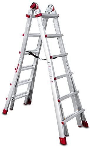Faraone - Escalera de Aluminio - Escalera Telescópica TELES.T6-185 x 60 x 21 cm - 12+12 Peldaños - Escalera de Aluminio Multiusos - Altura Regulable - Muy Resistente y Estable