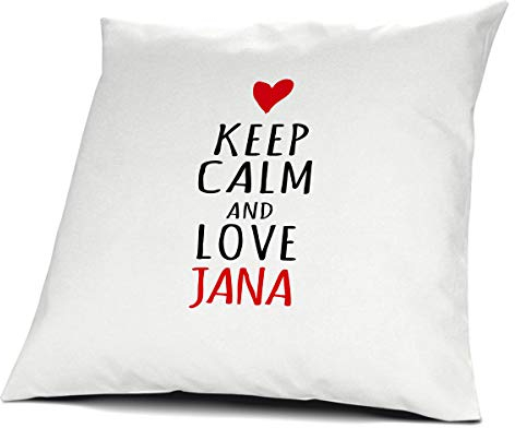 printplanet Kopfkissen mit Namen Jana - Motiv Keep Calm, 40 cm, 100% Baumwolle, Kuschelkissen, Liebeskissen, Namenskissen, Geschenkidee