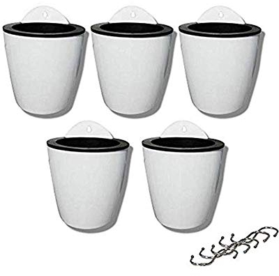 XIZHI Lazy Blumentöpfe, Wasser-Hängetöpfe, Sukkulenten und kleine Blumentöpfe, Blumentöpfe, für drinnen und draußen, Wandaufhängung, Blumentopf, Fensterkästen mit 5 Haken, Weiß, 5 Stück