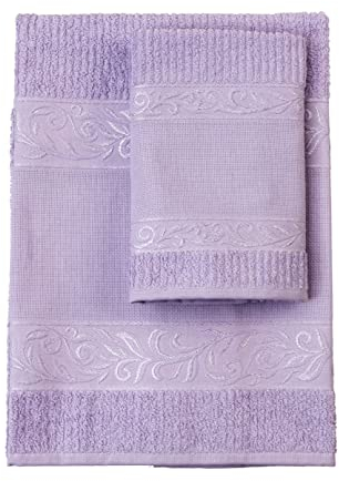 Filet - Gästehandtuch-Set mit Aida-Einsatz zum Besticken, aus 100% Baumwollfrottee, weich und saugfähig, hautfreundlich, 100% Made in Italy, unifarben, fliederfarben