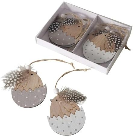 F&D 8 STK Hänger Küken mit Ei Holz Osterküken 8x6cm Hänger Deko Ostern Anhänger grau braun Weiss b497 Osterdeko Osterschmuck Holzeier Holzhänger