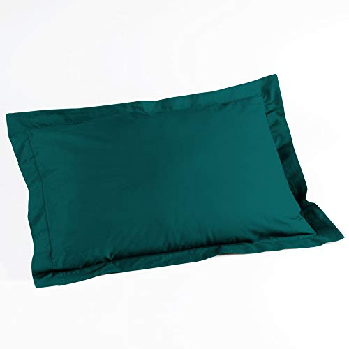 Morbidezza interna Federa per cuscino con volant piatto, 50 x 70 cm, tinta unita, colore: petrolio